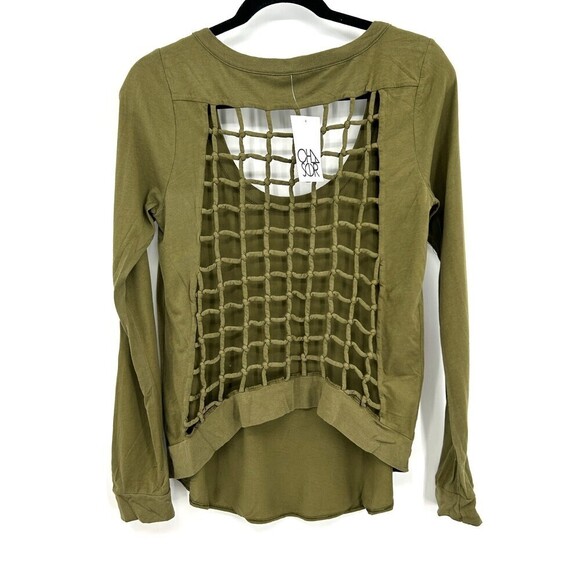 NWT CHASER Olive Green Jersey Open Knot Back Long Sleeve Top Size Small - Picture 1 of 3